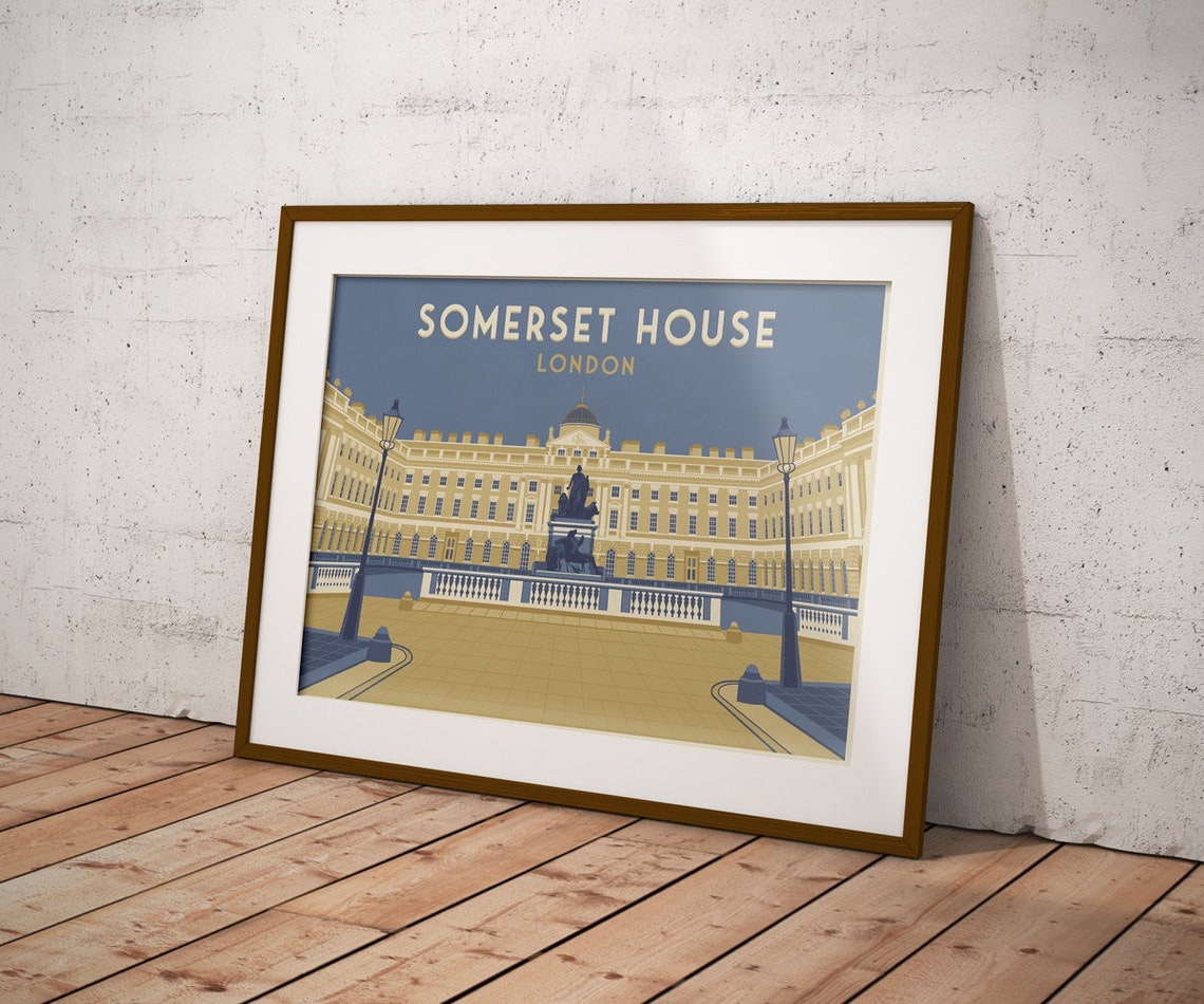 Somerset House London Courtyard Fountain Art Deco Travel Poster - Image 3
