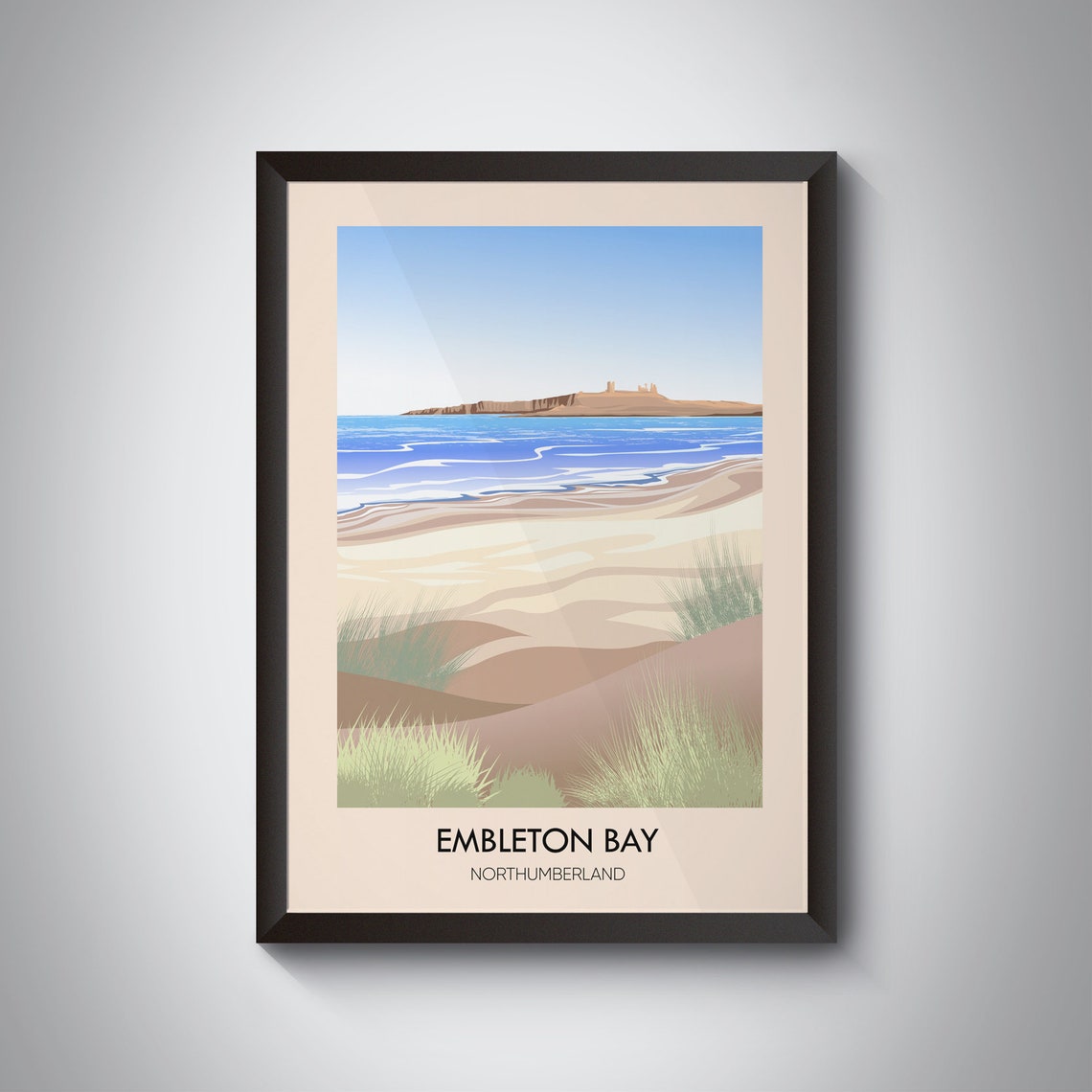 Embleton Bay Poster Northumberland Newtonbythesea Craster Dunstanburgh Castle North East England Vintage Travel Print Hiking Art