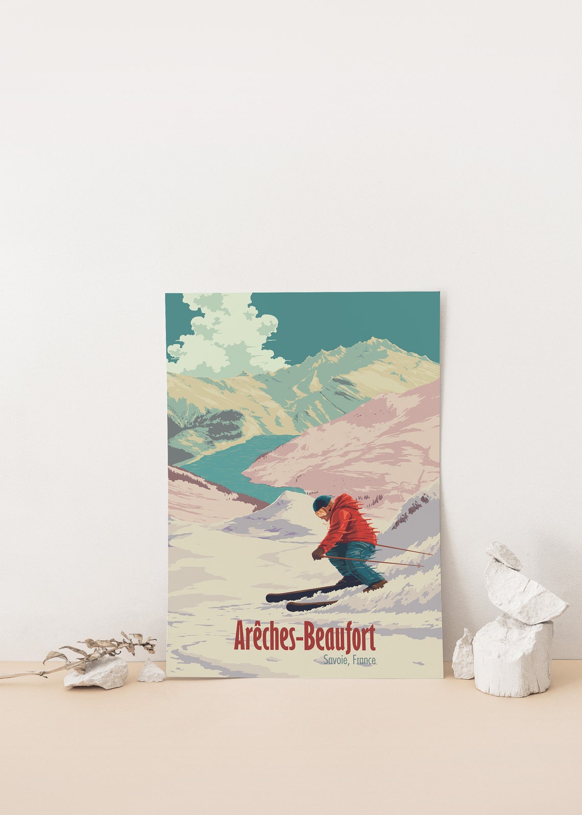 Areches Beaufort Ski Resort Poster Skiing Travel Print Beaufortain French Alps Les Saisies Espace Diamant Wall Art Gift France - Image 4