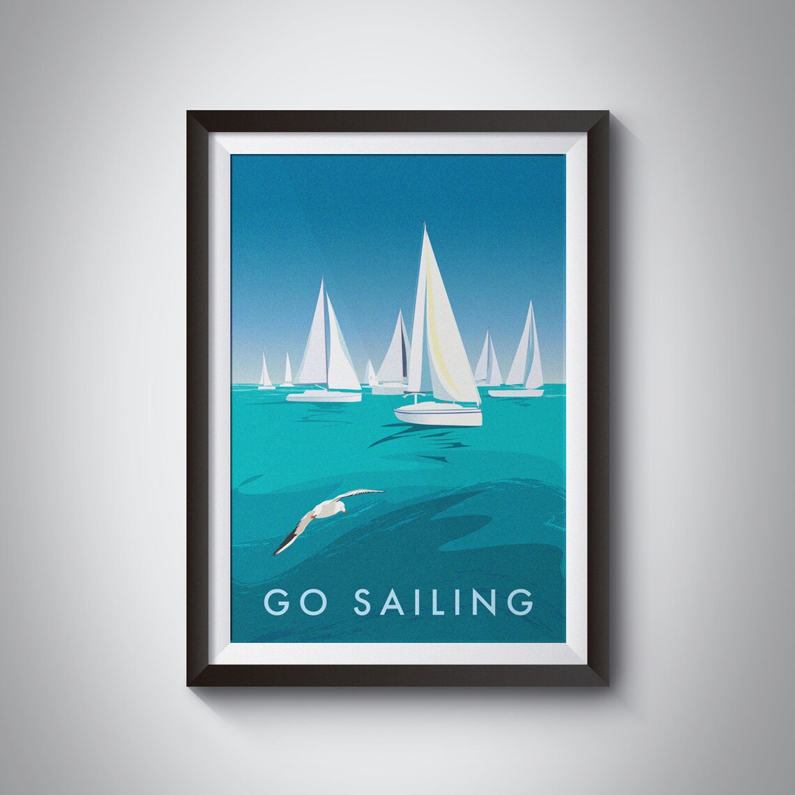 Go Sailing Vintage Travel Poster, Boating Illustration