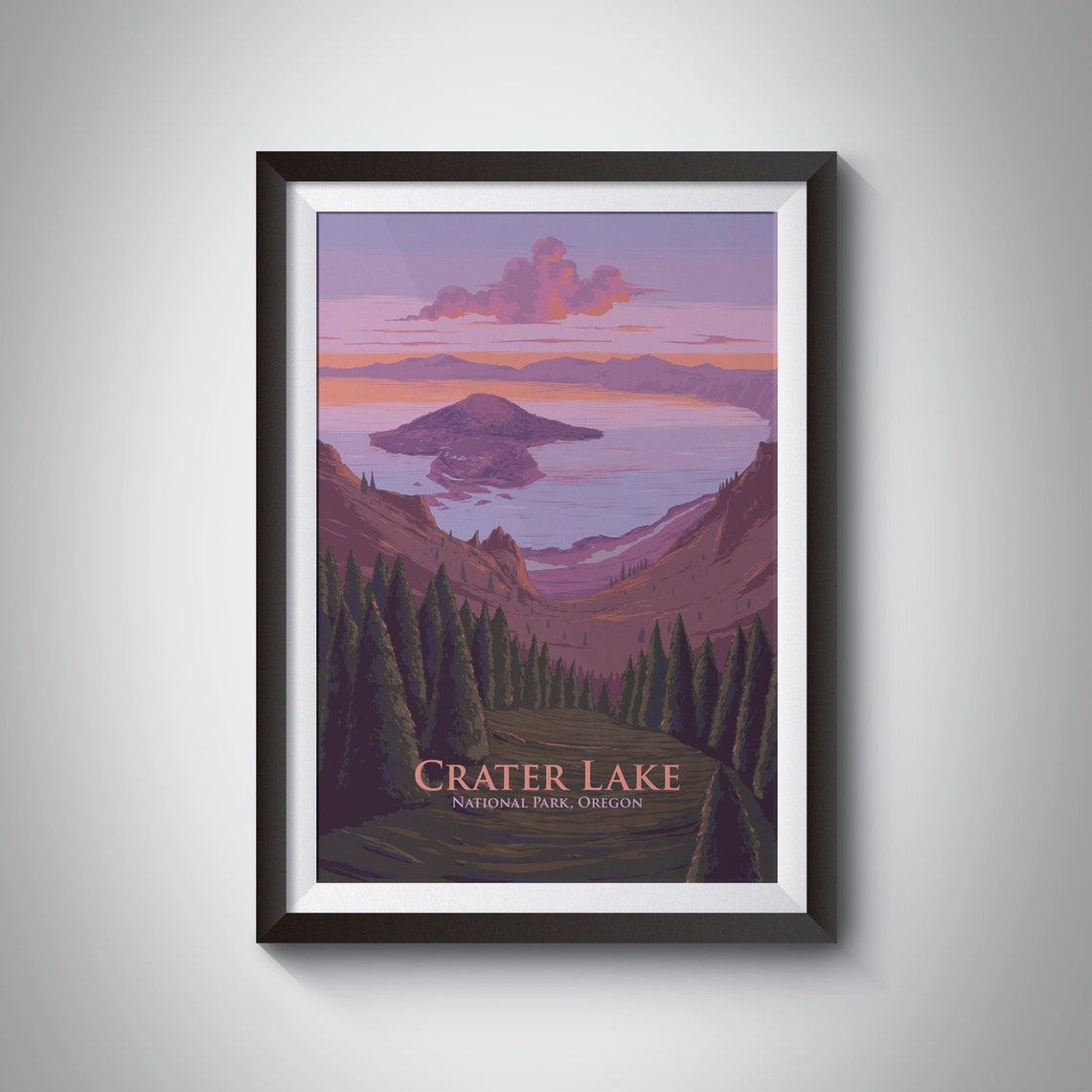 Crater Lake National Park Poster Oregon Usa Vintage Travel Print Retro Wall Art Cascade Mountains The Cascades Framed Print Painting