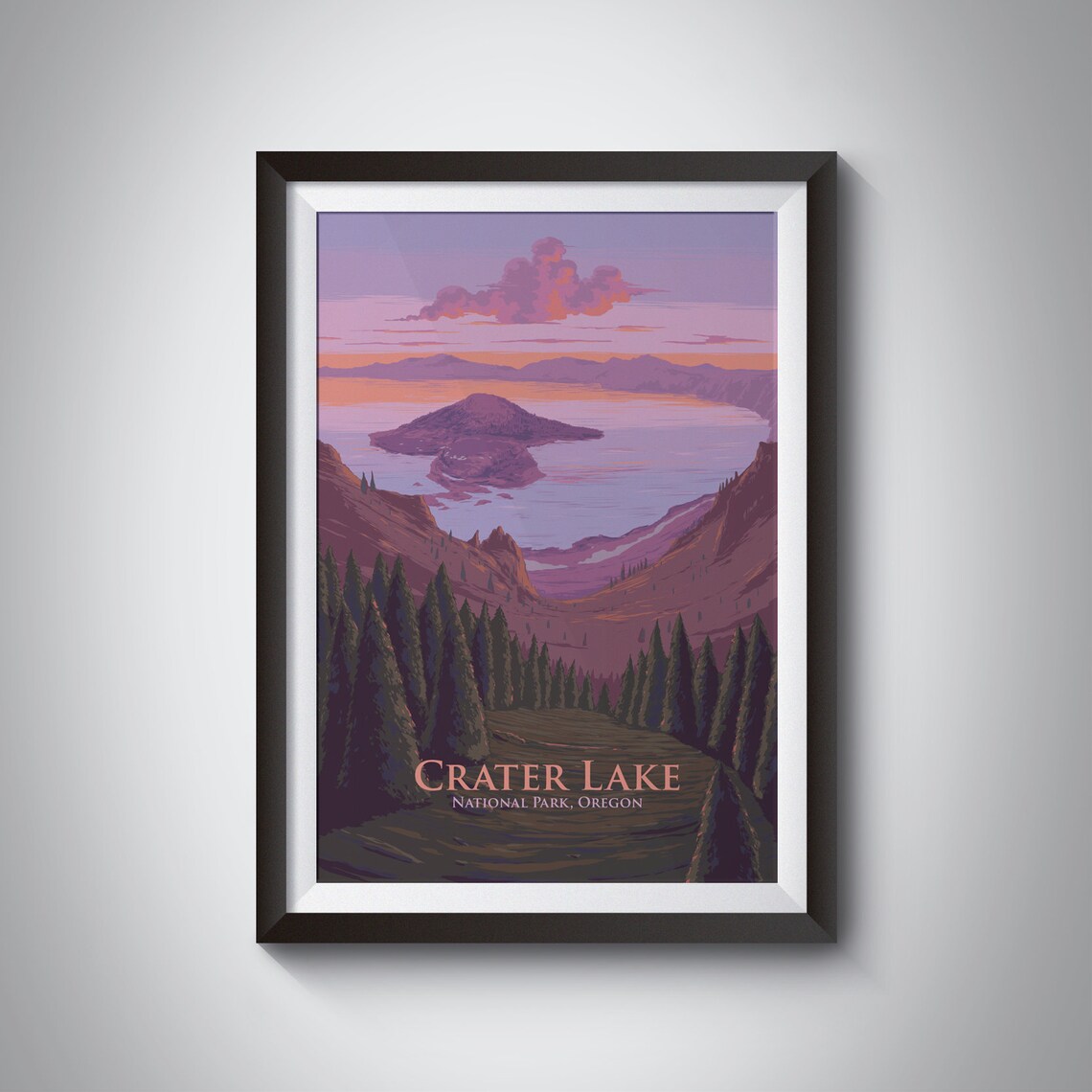 Crater Lake Oregon Sunset Vintage National Park Travel Poster