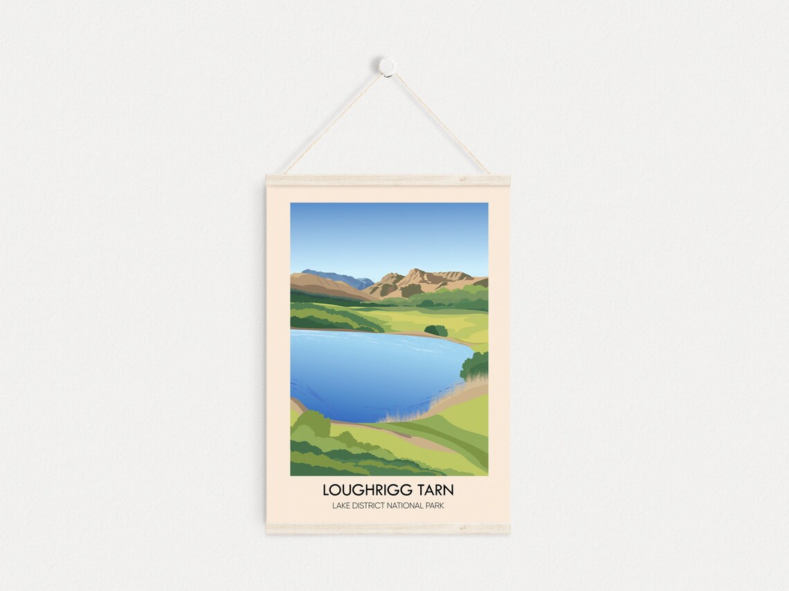 Loughrigg Tarn Lake District National Park Blue Water Fell Walk Travel Poster - Image 3