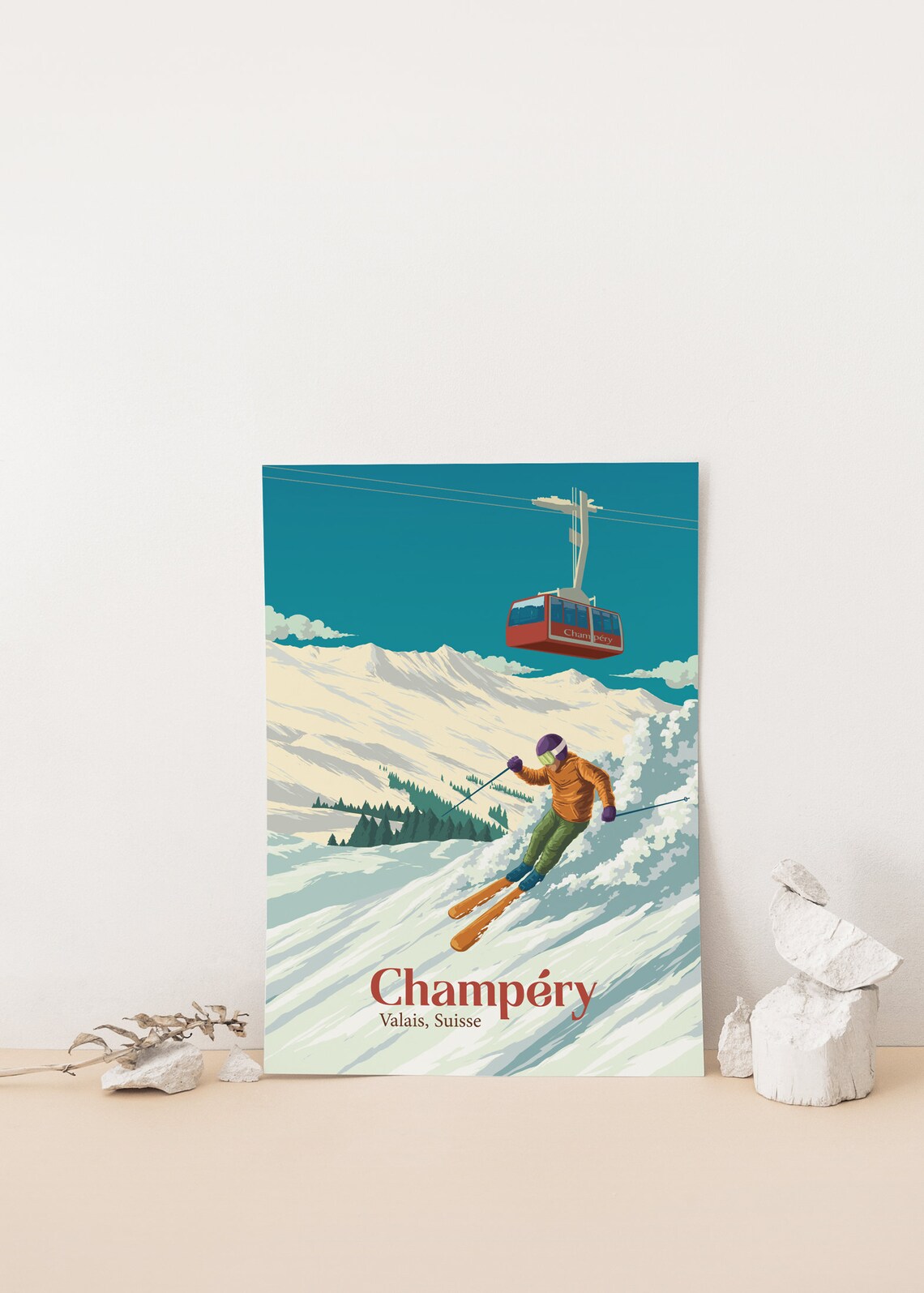 Champery Ski Resort Vintage Ski Travel Poster - Image 4