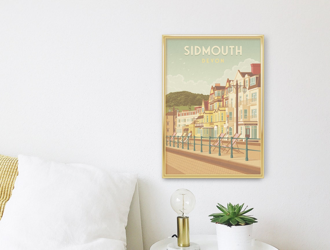 Sidmouth Devon Seaside Promenade Deckchairs Retro Holiday Poster - Image 3