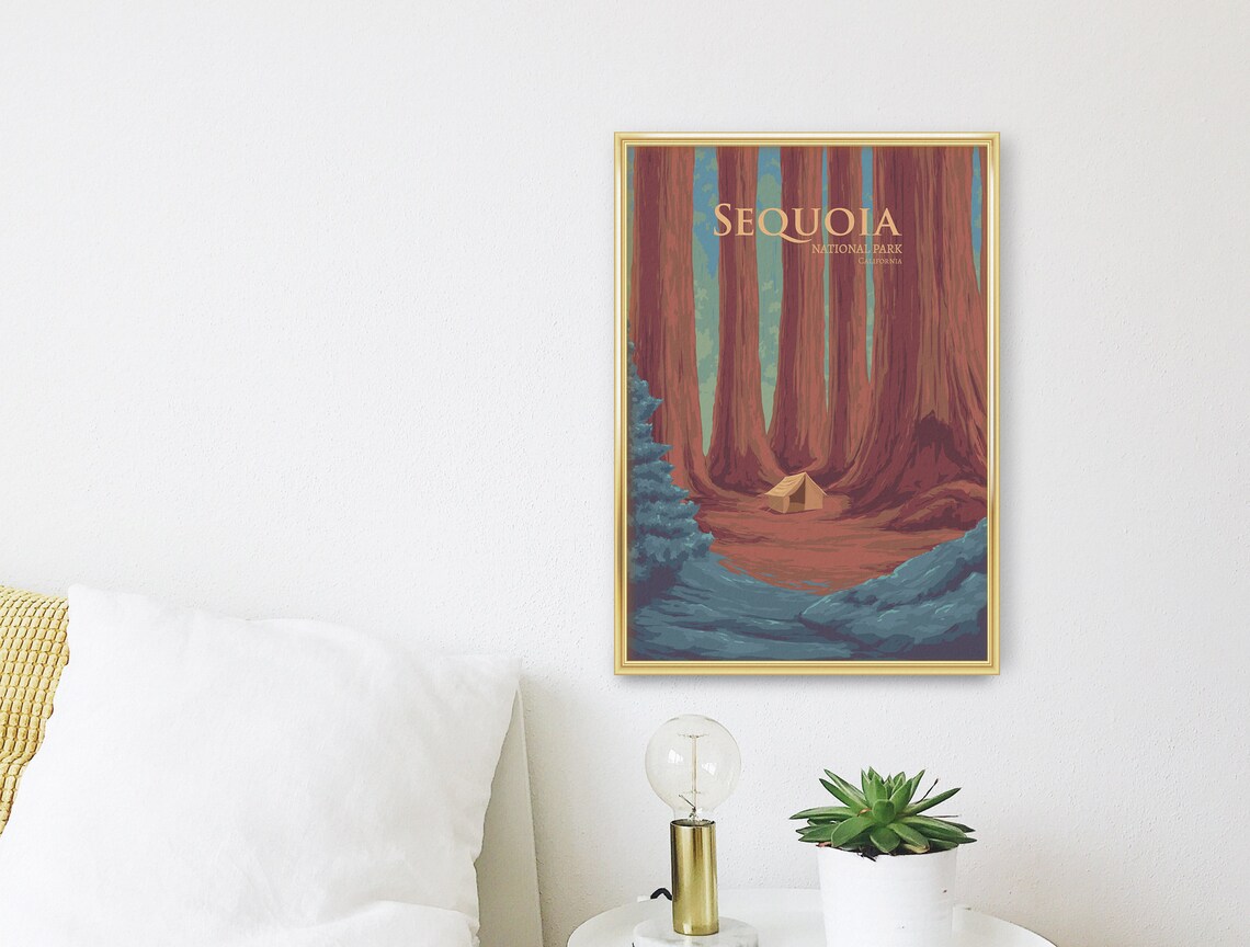 Sequoia National Park California Giant Redwoods Tent Camp Scene Poster - Image 3