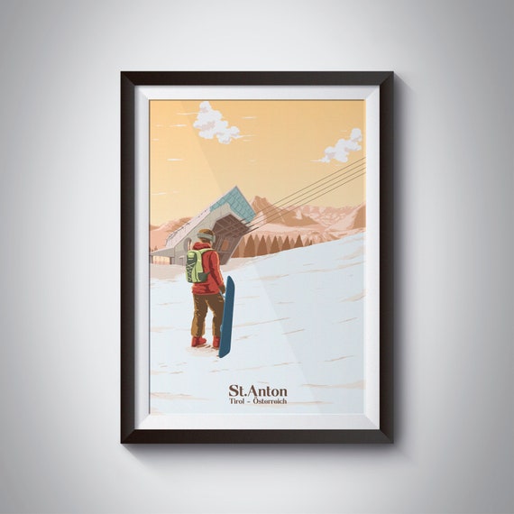 St Anton Snowboarding Poster Austria Ski Resort Print Snowboarder Gift Ski Season Winter Sports Obergurgl Ischgl Kitzbuhel Saalbach