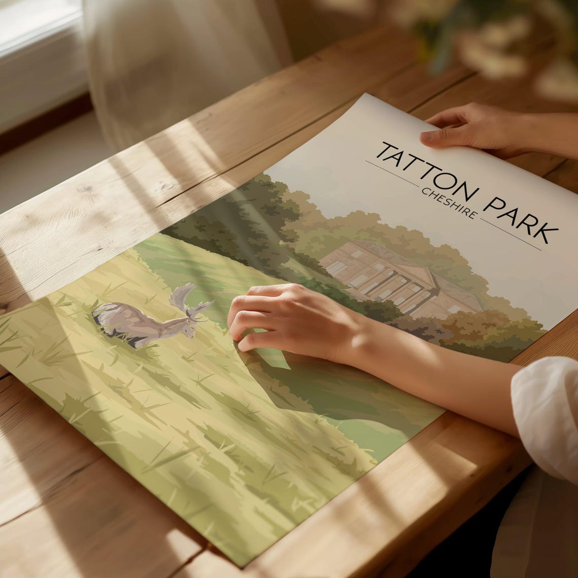 Tatton Park Cheshire Resting Deer And Tatton Hall English Travel Poster - Image 2