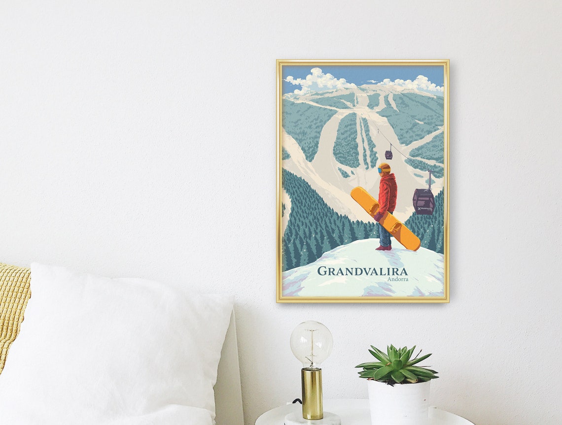 Grandvalira Andorra Snowboarding Poster with Summit View and Gondola - Image 3