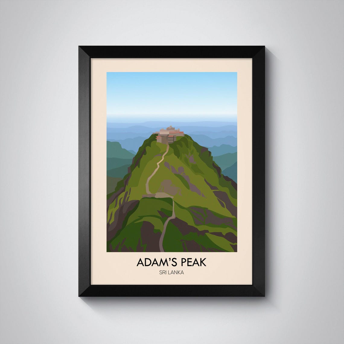 Adams Peak Summit Temple Sri Lanka Minimalist Mountain Travel Poster