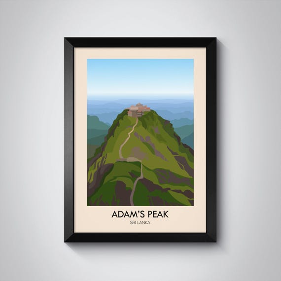 Adams Peak Summit Temple Sri Lanka Minimalist Mountain Travel Poster
