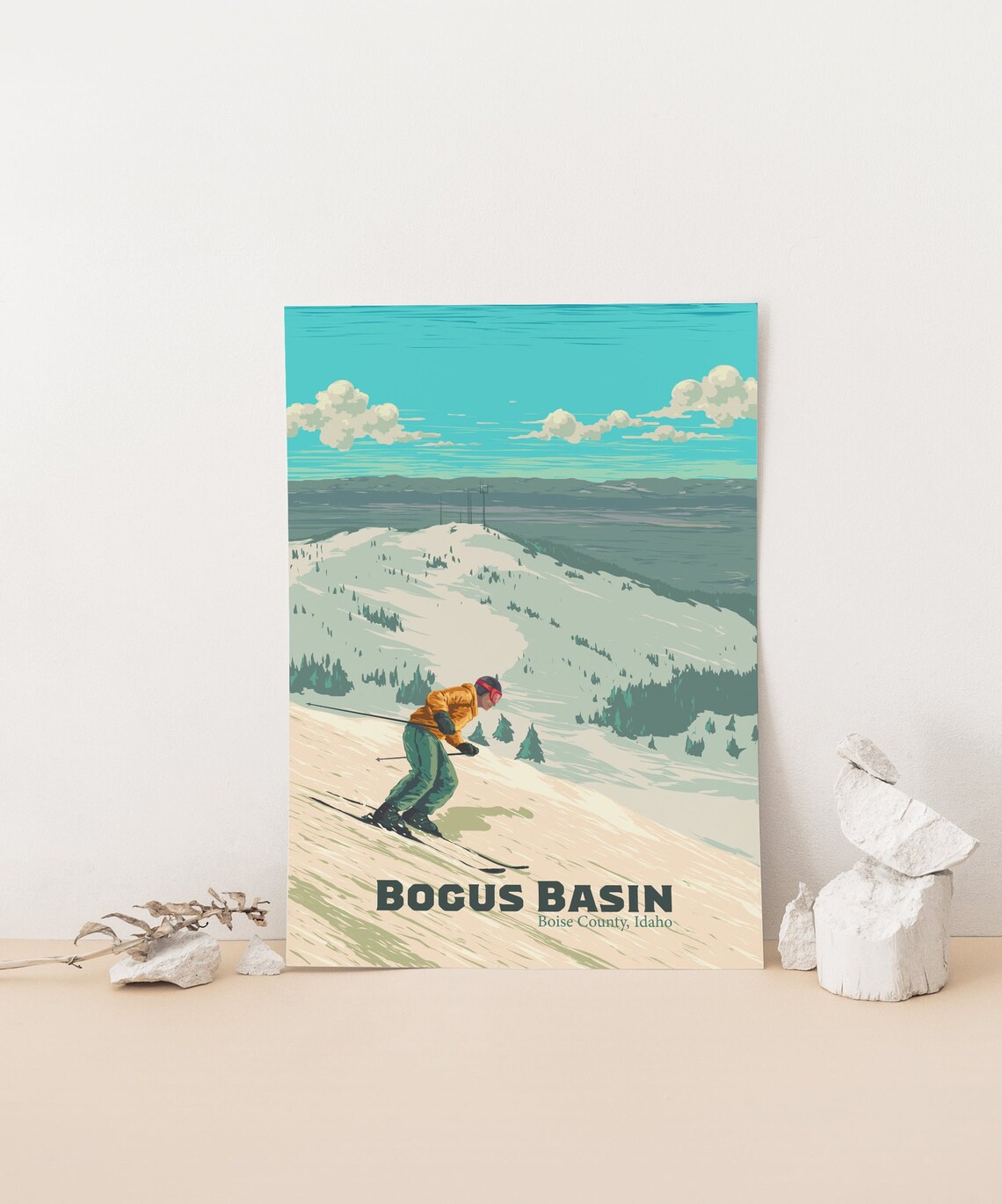 Bogus Basin Idaho Skier Descending Vintage Mountain Ski Poster - Image 4
