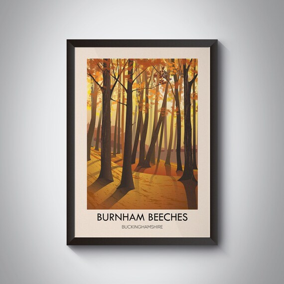 Burnham Beeches Buckinghamshire Autumn Woodland Vintage Travel Poster