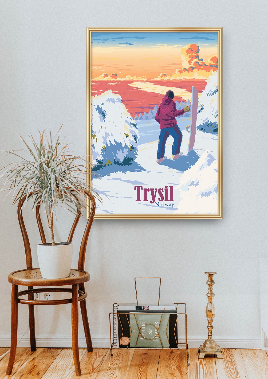 Trysil Norway Pink Sunset Snowboarder Winter Ski Resort Poster - Image 2