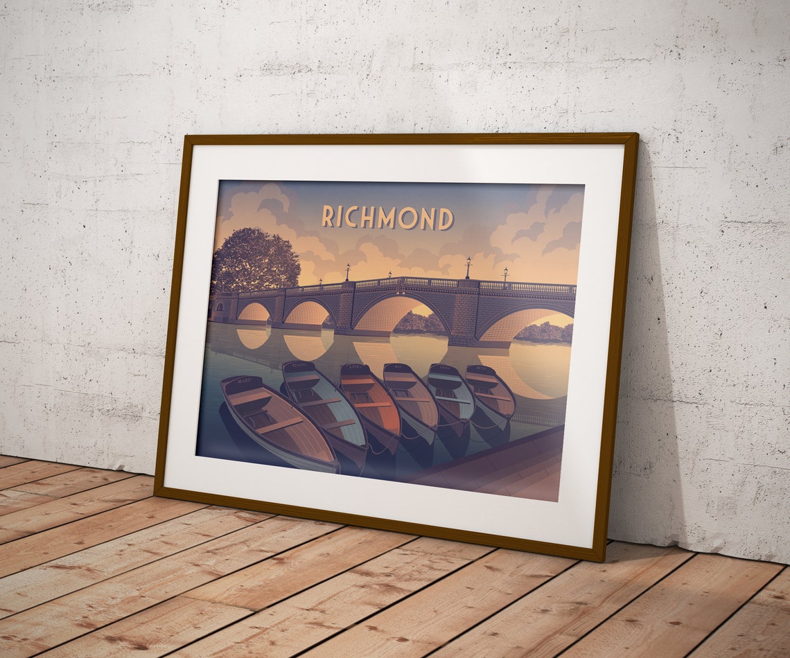 Richmond Travel Poster London Richmond Bridge River Thames Twickenham South West London Richmond Park Vintage Travel Print Retro Art - Image 3