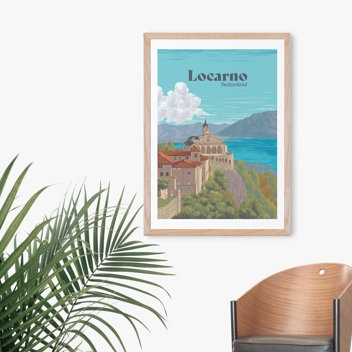 Locarno Switzerland Travel Poster Swiss Alps Lake Maggiore Swiss Travel Print Canton Of Ticino River Maggia Framed Print Wall Art - Image 4