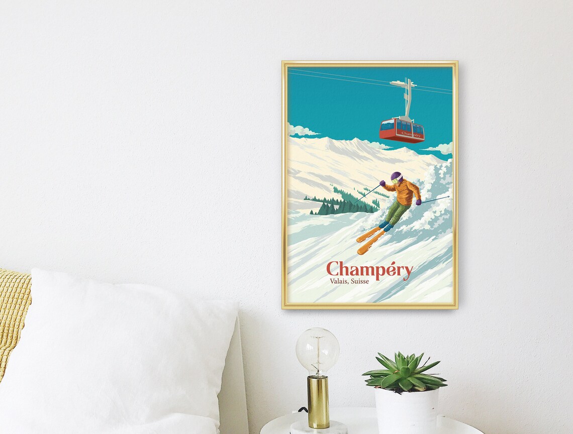Champery Ski Resort Vintage Ski Travel Poster - Image 3
