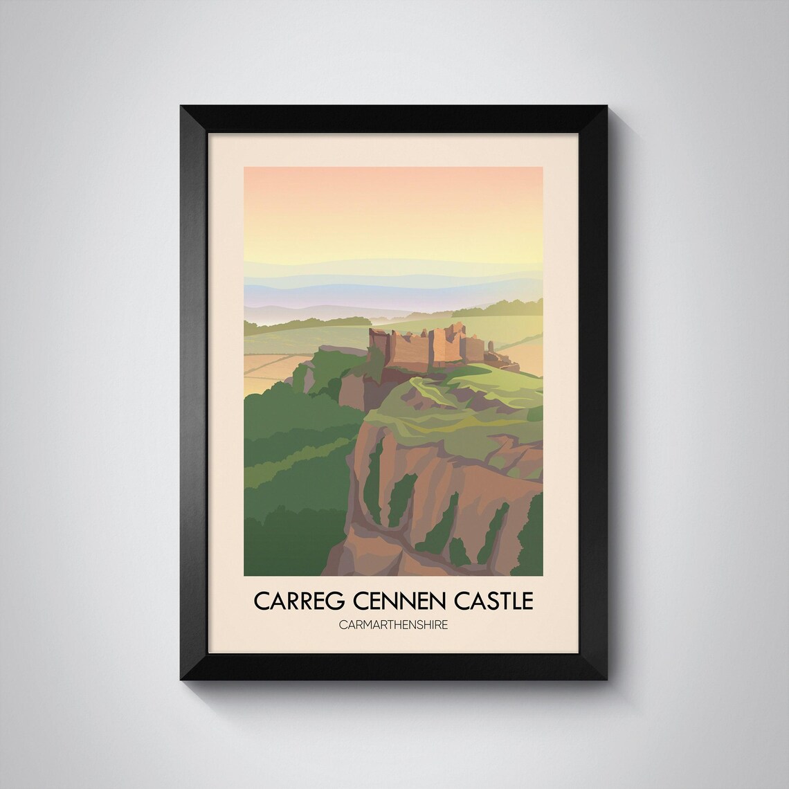 Carreg Cennan Castle Poster Carmarthenshire Wales Travel Print River Cennen Wales Travel Print Welsh Wall Art Countryside Print Framed