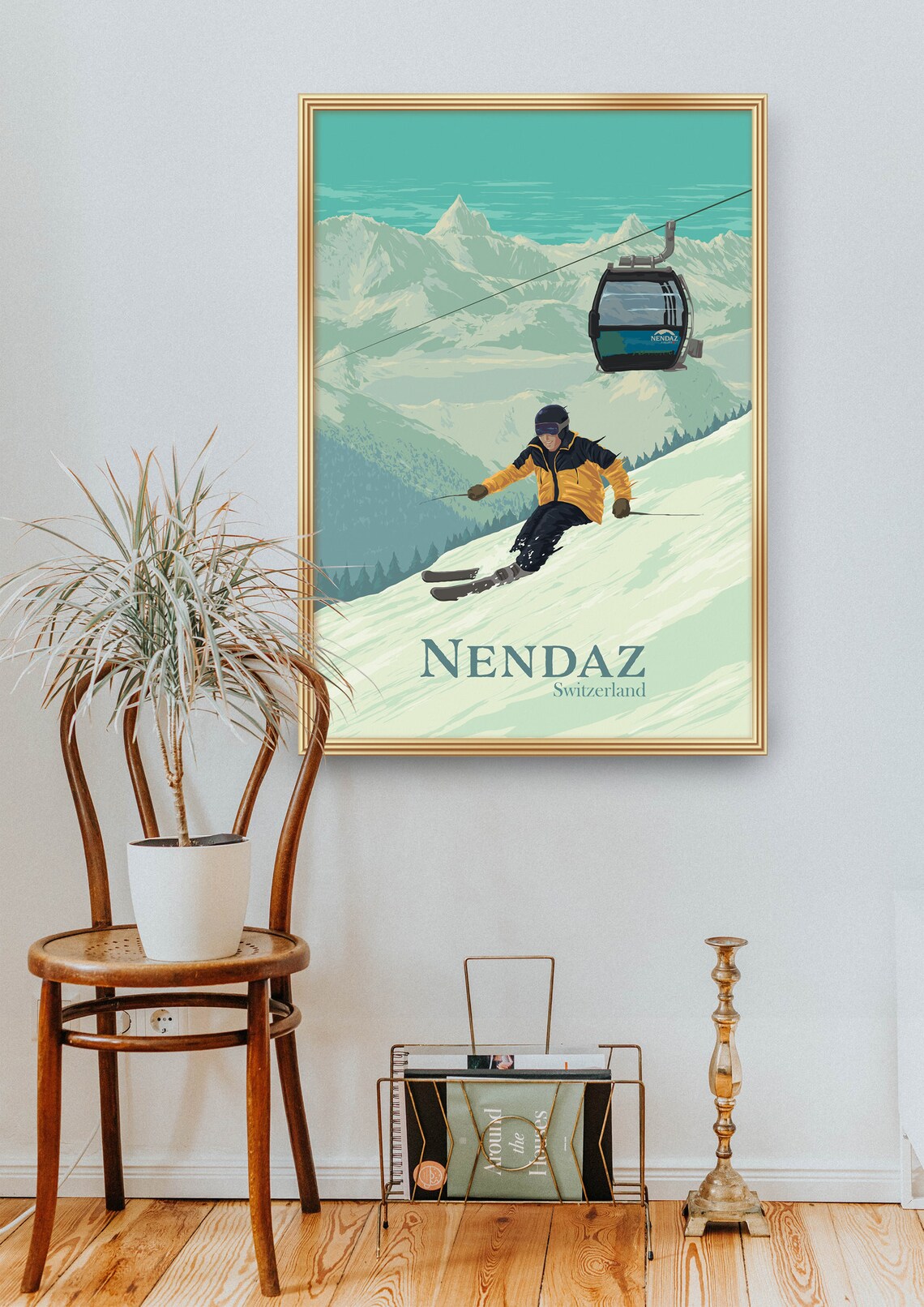 Nendaz Ski Resort Vintage Ski Poster, Swiss Alps - Image 2