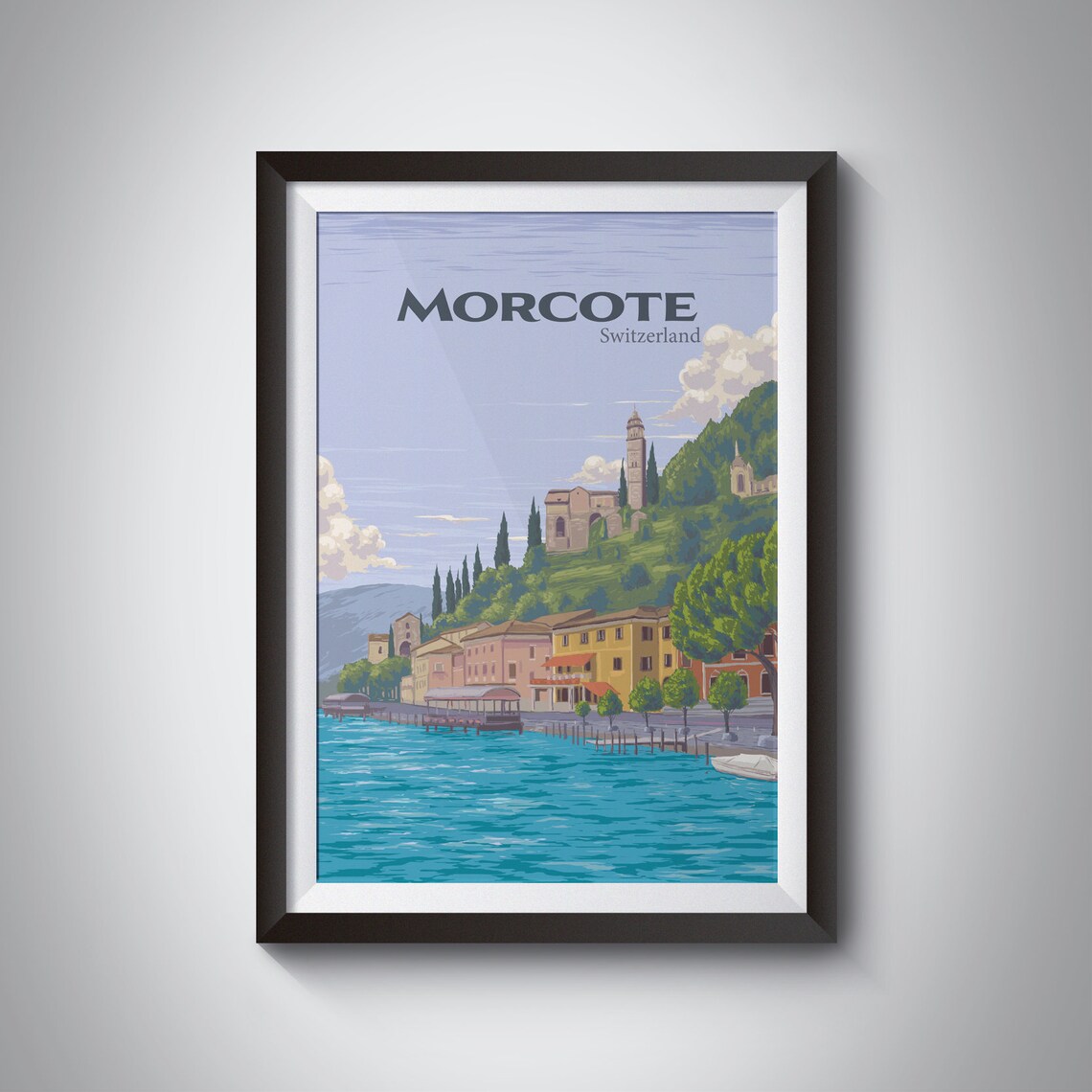 Morcote Switzerland Vintage Travel Poster, Lake Lugano