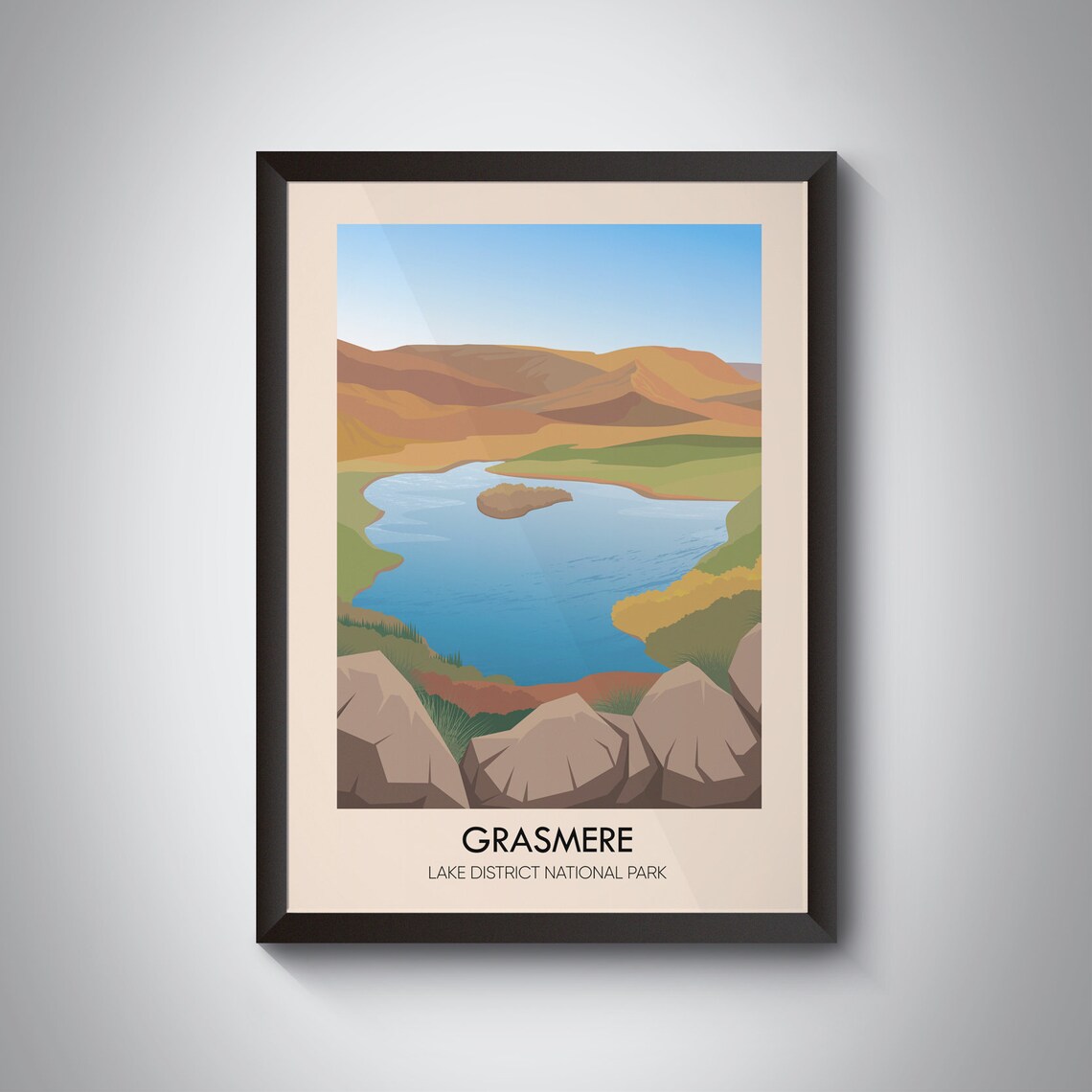 Grasmere Lake Travel Poster Lake District National Park Cumbria Vintage Travel Print William Wordsworth Loughrigg Hiking Rydal Water