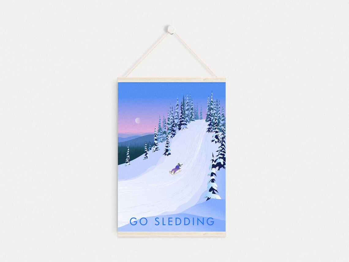 Go Sledding Vintage Winter Sports Travel Poster - Image 4