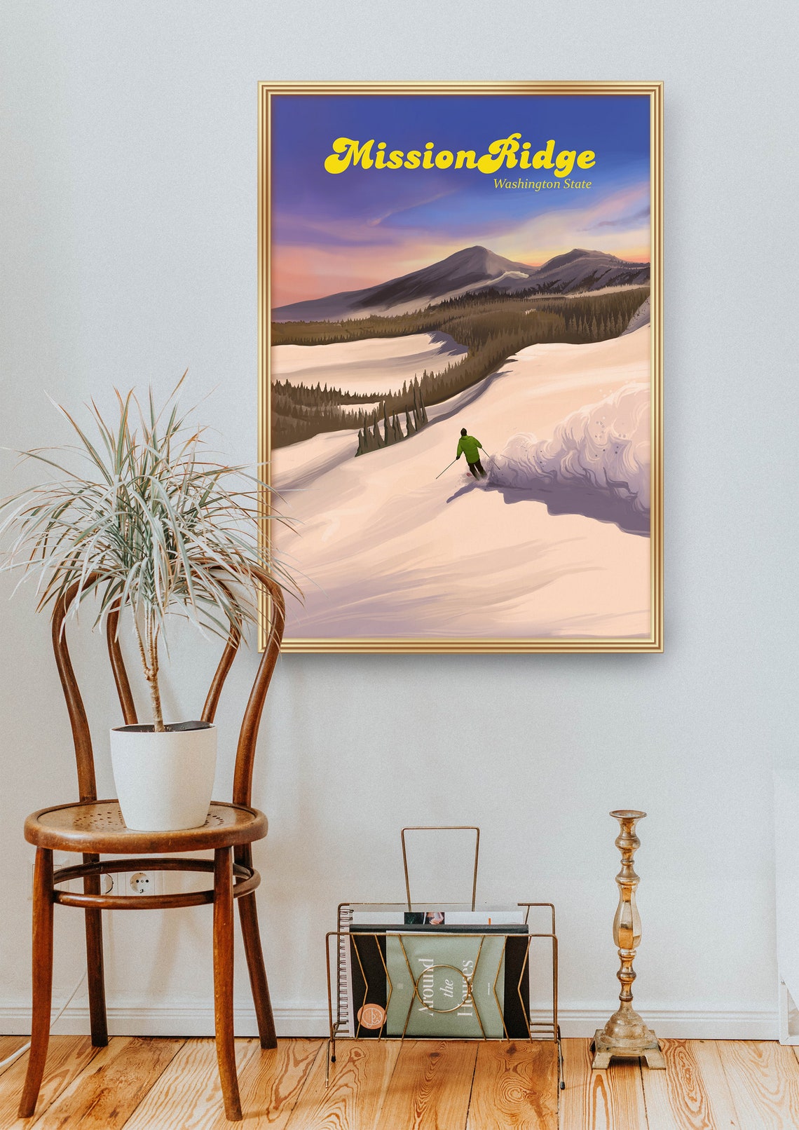 Mission Ridge Washington State Sunset Skier Retro Ski Poster - Image 2