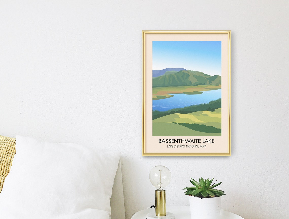 Bassenthwaite Lake Travel Poster Lake District National Park Cumbria Vintage Travel Print Hiking Keswick Retro Wall Art Windermere - Image 2