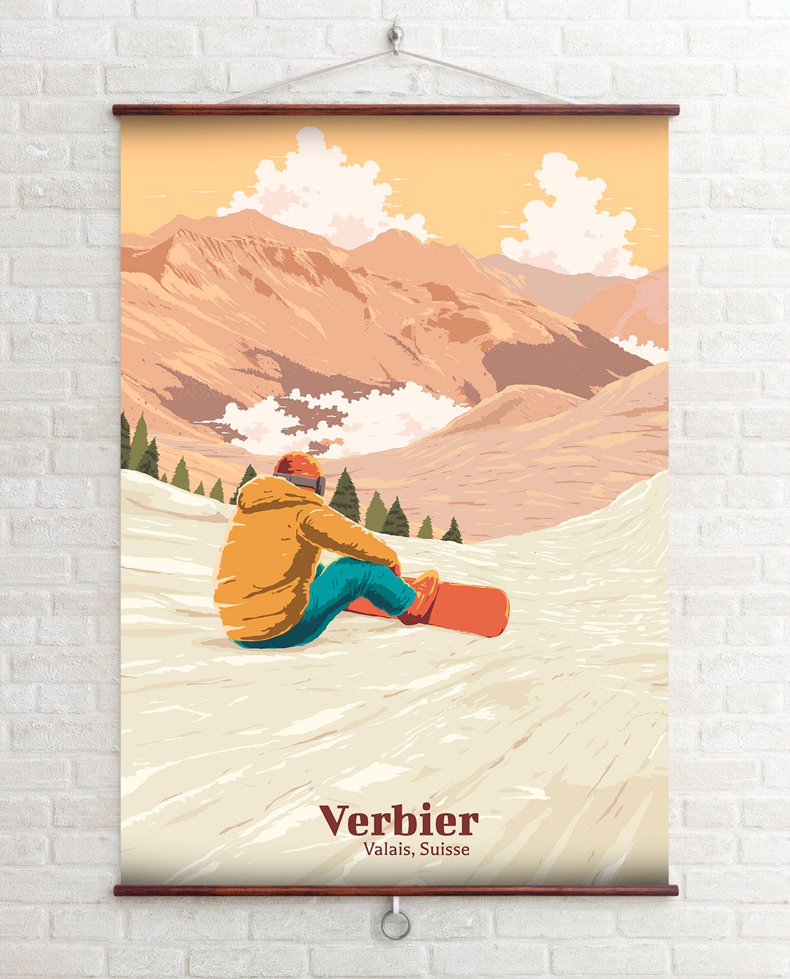 Verbier Switzerland Snowboarder Powder Sunset Alpine Ski Resort Poster - Image 2