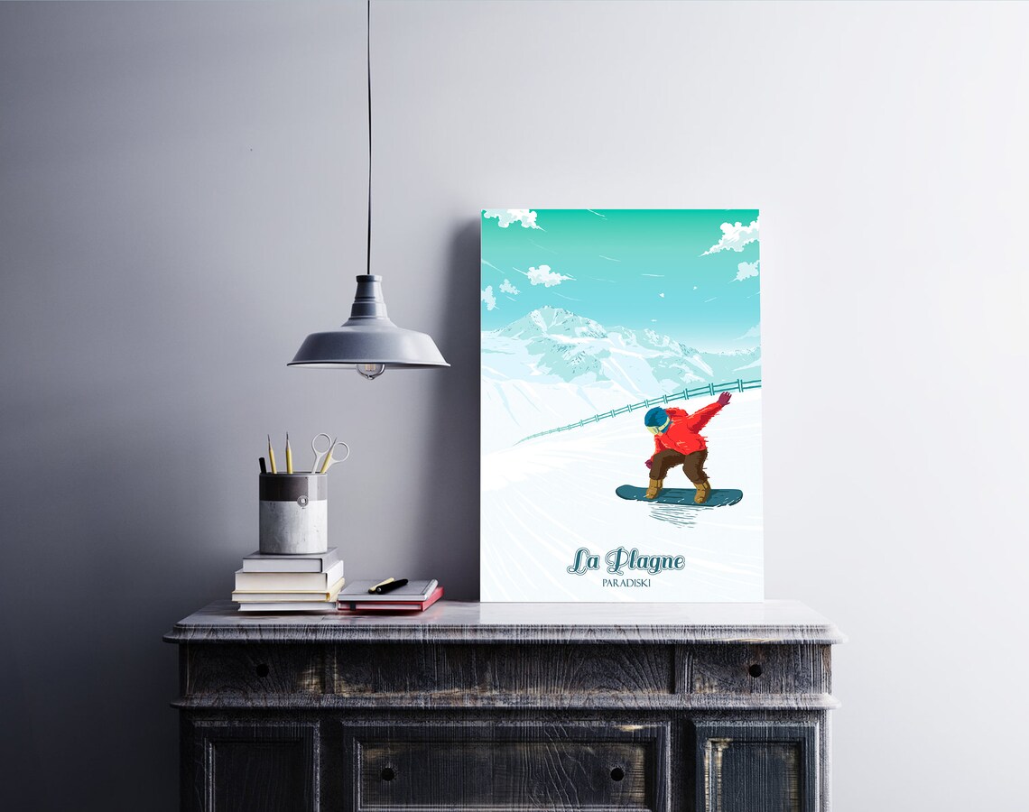 La Plagne Snowboarding Poster, Retro Vintage Alps - Image 4