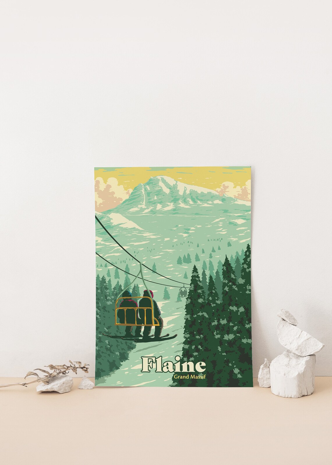 Flaine Ski Resort Vintage Retro Travel Poster - Image 4