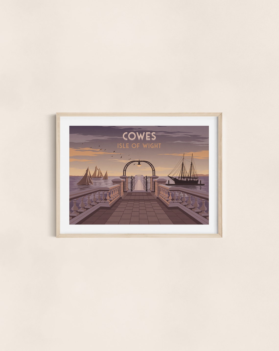 Cowes Isle of Wight Seaside Pier Sunset Sailing Boats Poster - Image 3