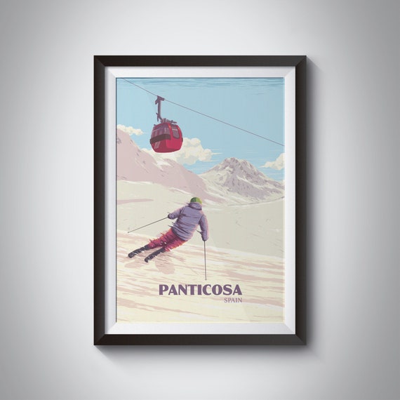 Panticosa Ski Resort Poster Spain Pyrenees Aramn Panticosa Tena Valley Snowboarding Vintage Travel Print Sabocos Peak Sierra Nevada