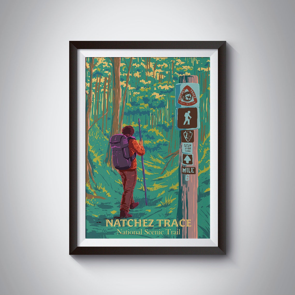 Natchez Trace National Scenic Trail Forest Hiker Vintage Travel Poster