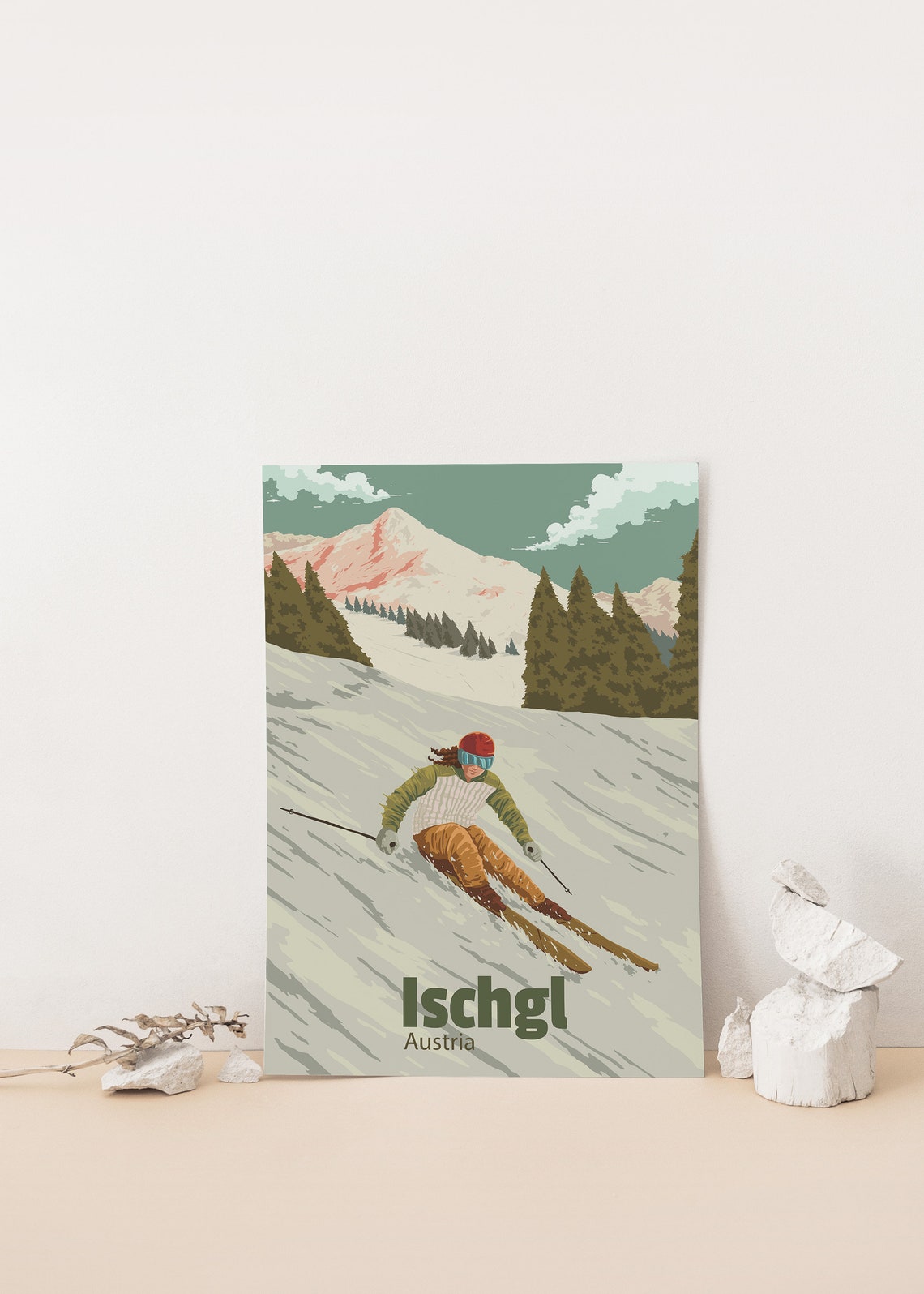 Ischgl Austria Vintage Skier Carving Alpine Slope Travel Poster - Image 4