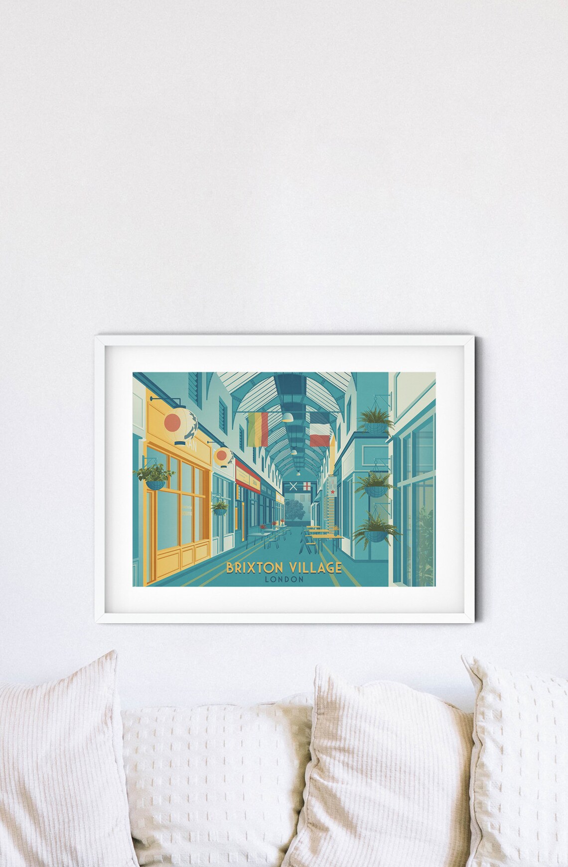 Brixton Village London Colorful Market Arcade Teal Travel Poster - Image 4