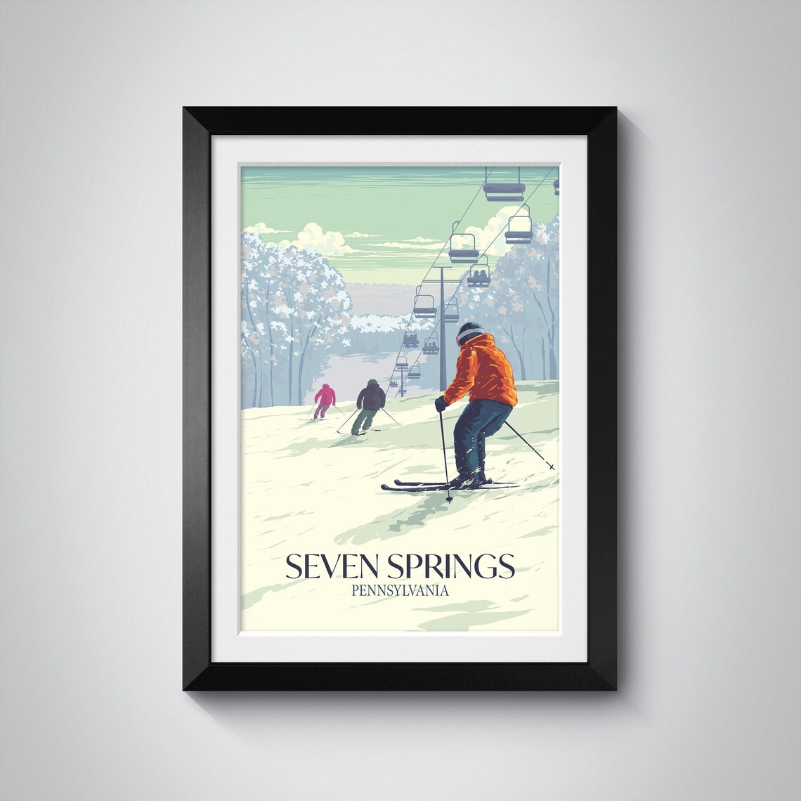 Seven Springs Pennsylvania Vintage Ski Poster, Trail Map Art