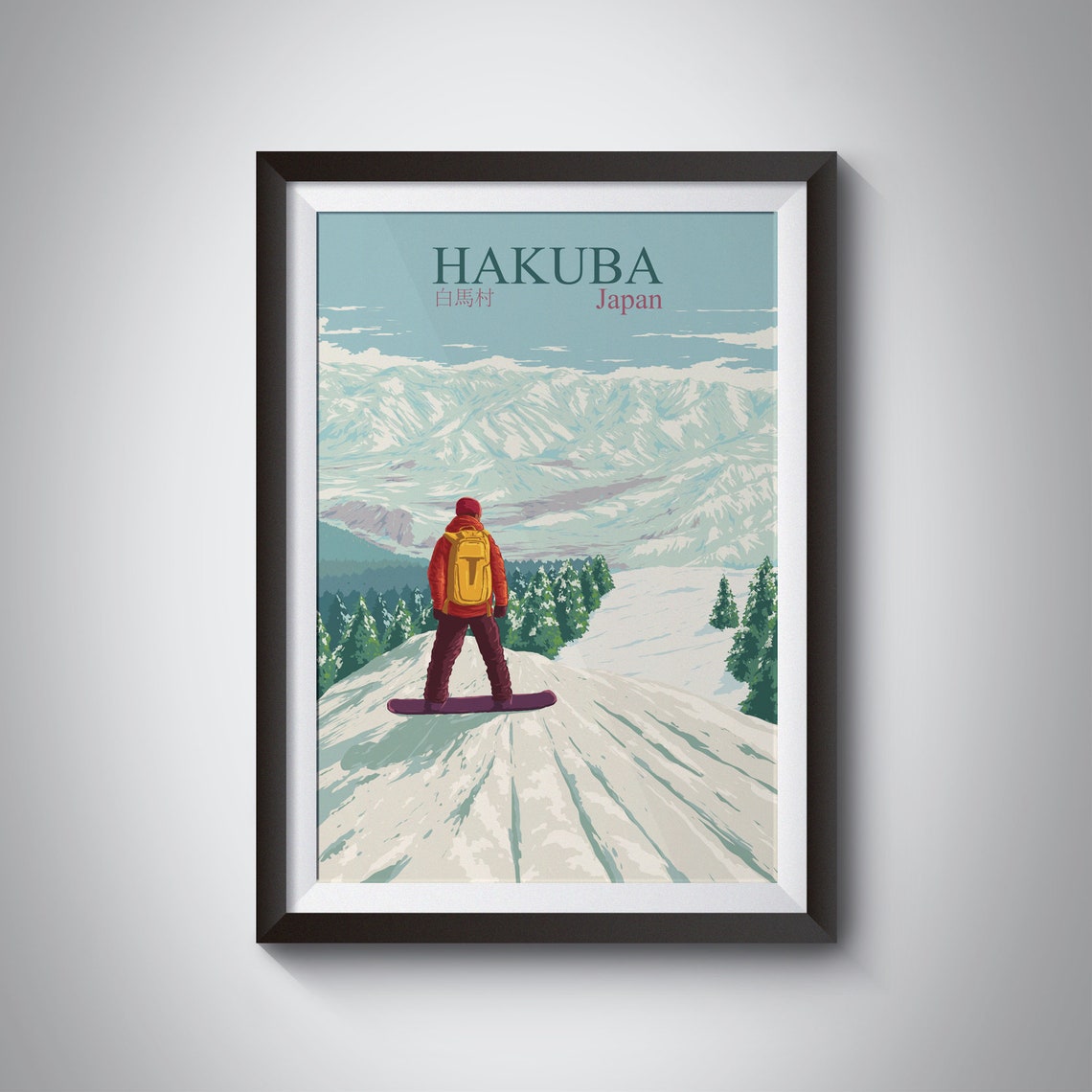 Hakuba Japan Snowboarder Alpine Slope Winter Scene Scenic Poster