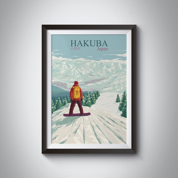 Hakuba Japan Snowboarding Poster Japanese Alps Nagano Ski Resort Japan Travel Poster Wall Art Skiing Gift Niseko Mountains Vintage