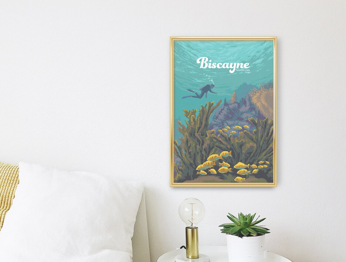 Biscayne National Park Florida Scuba Diver Coral Reef Travel Poster - Image 3