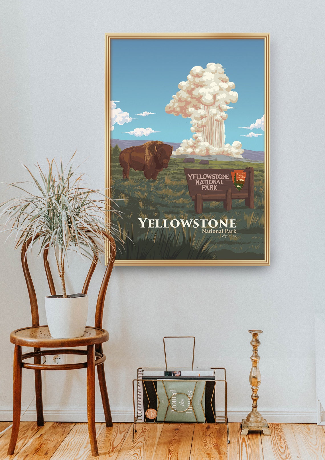 Yellowstone National Park Old Faithful Erupting Geyser Bison Poster - Image 2