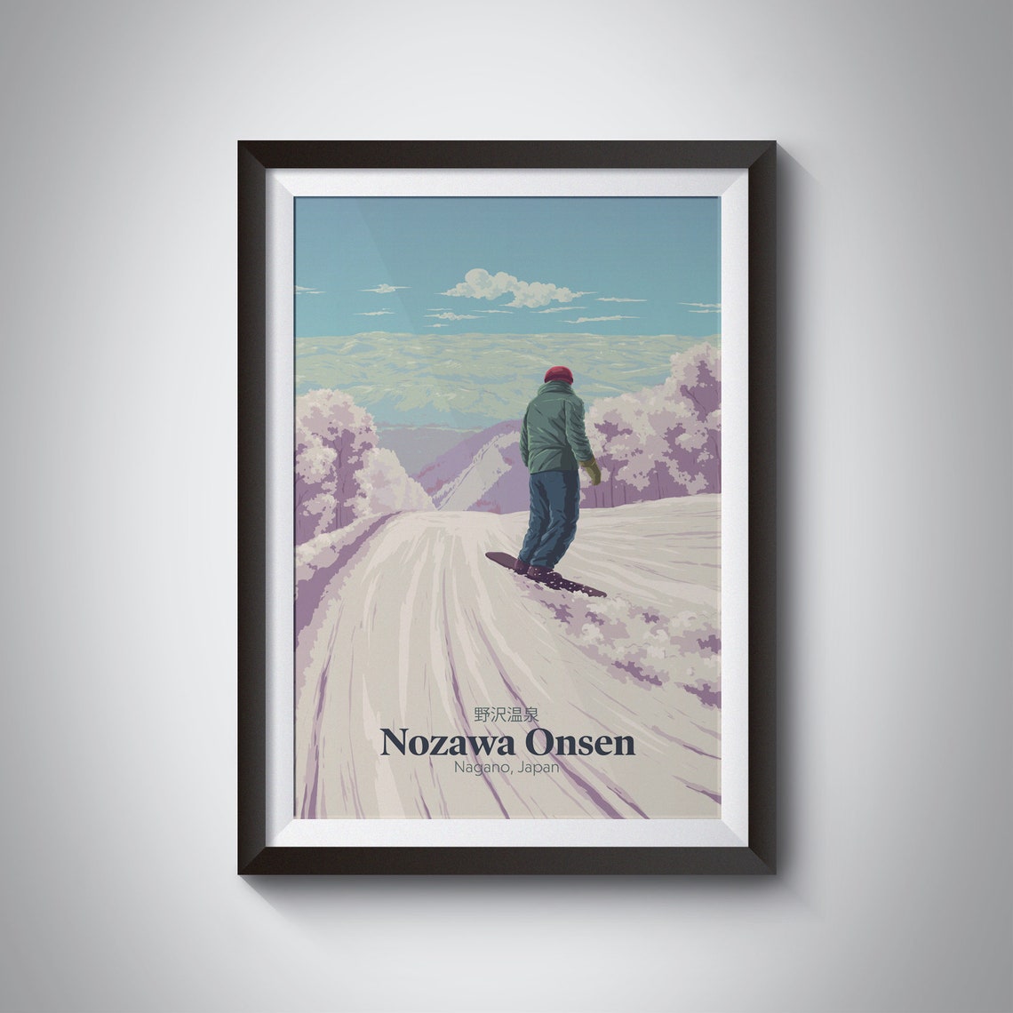 Nozawa Onsen Nagano Japan Snowboarder Mountain Valley Poster