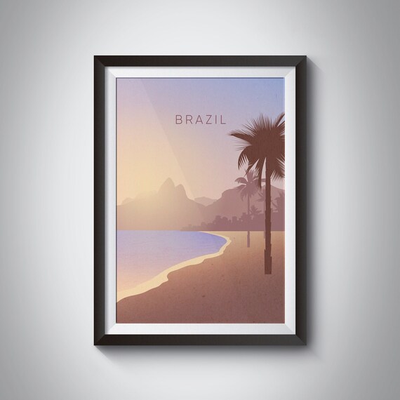 Brazil Rio de Janeiro Palm Beach Sunset Coastal Travel Poster