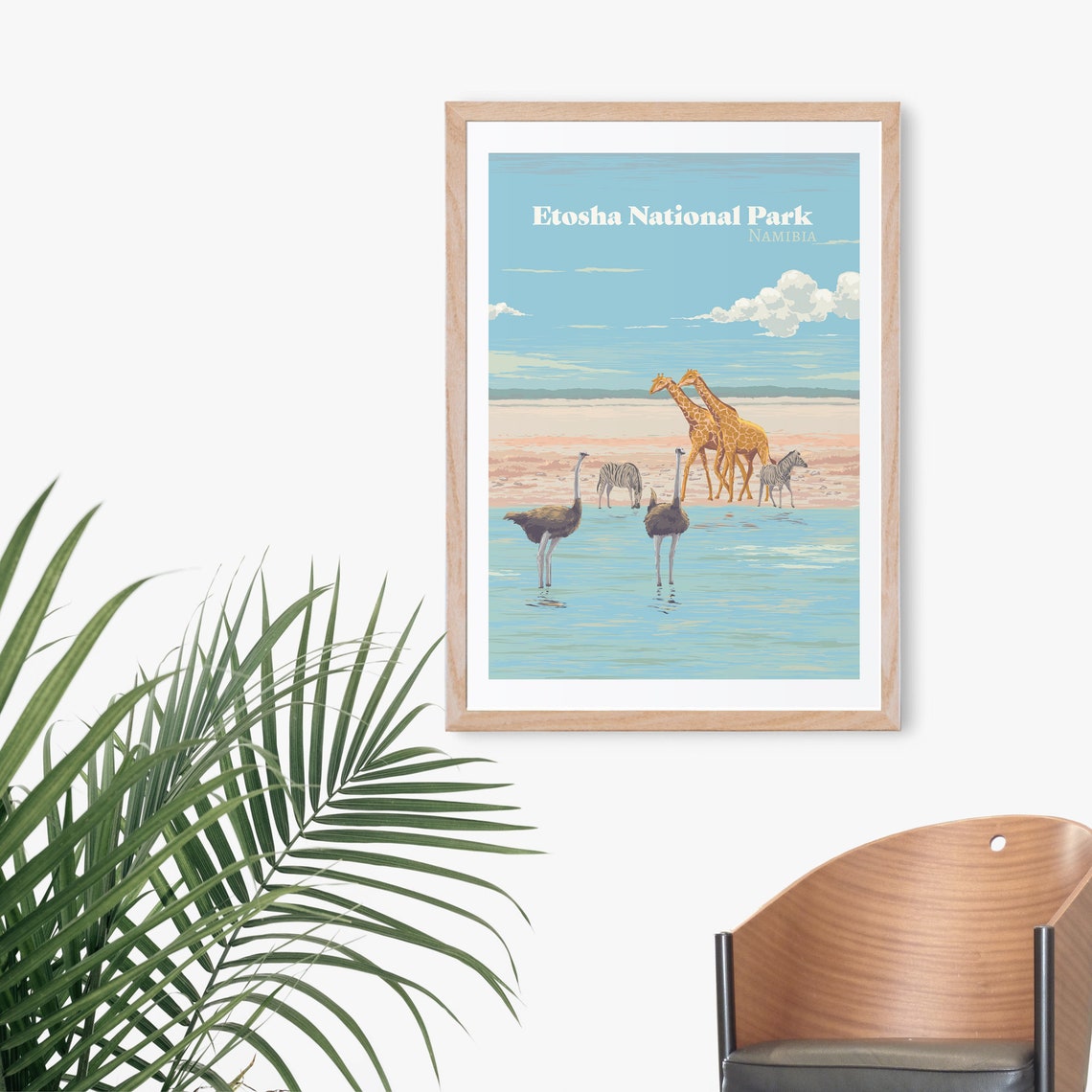 Etosha National Park Namibia Safari Waterhole Wildlife Travel Poster - Image 3
