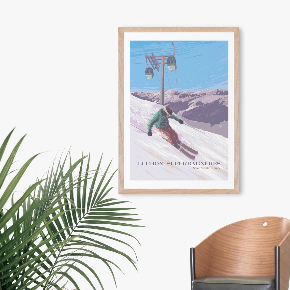 Luchon Superbagneres French Pyrenees Skier Poster Saint-Aventin Resort - Image 4