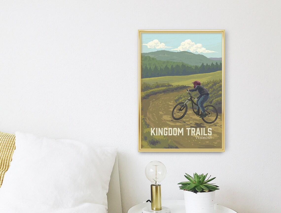 Kingdom Trails Vermont Mountain Biking Travel Poster Usa Mtb Vintage Travel Print Hiking Trails Bike Routes Retro Artwork Framed Gift - Image 3