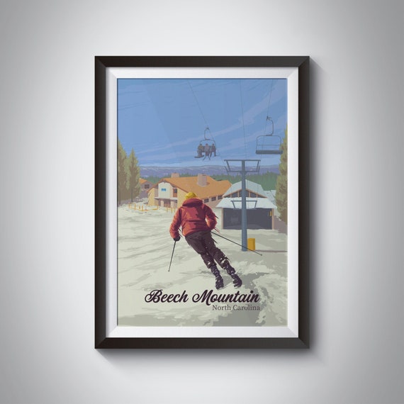 Beech Mountain Resort North Carolina Ski Poster Travel Print Skiing Snowboarding Banner Elk Avery Watauga Ski Resort Wall Art Gift