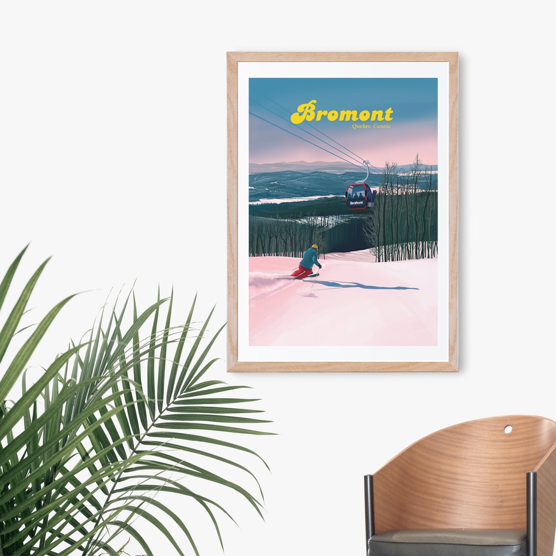 Bromont Quebec Canada Gondola and Skier Sunset Slope Vintage Poster - Image 3