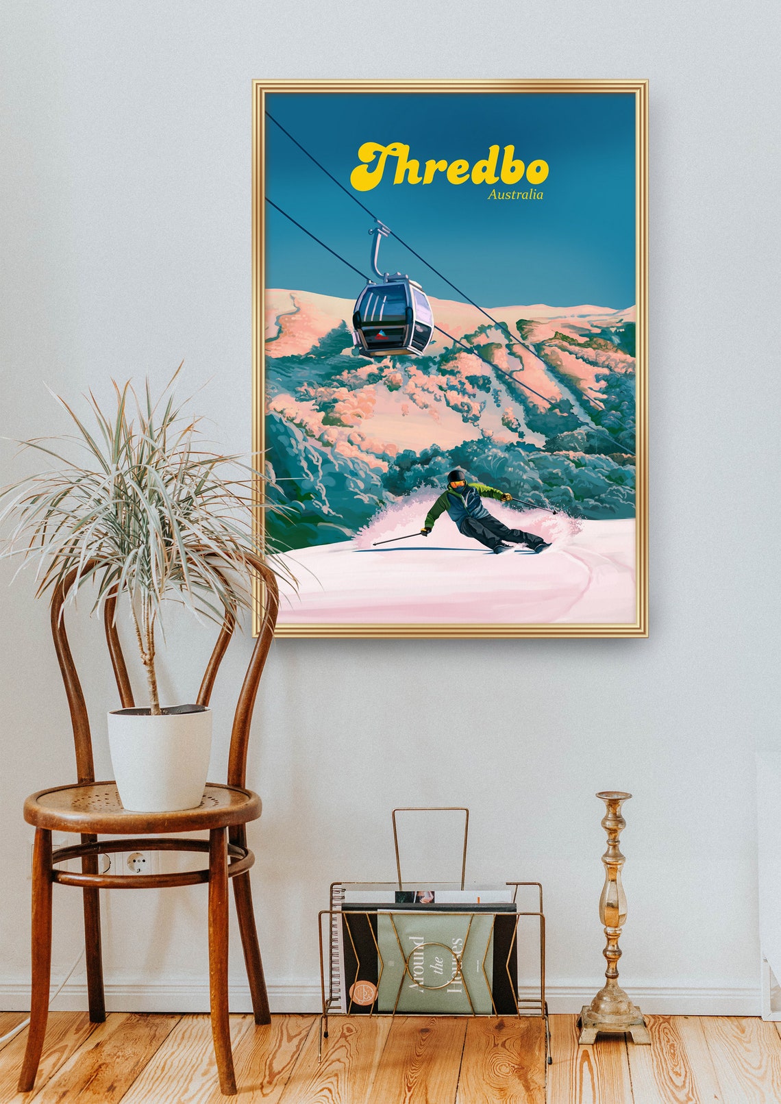 Thredbo Australia Gondola Skiing Retro Ski Resort Travel Poster - Image 2