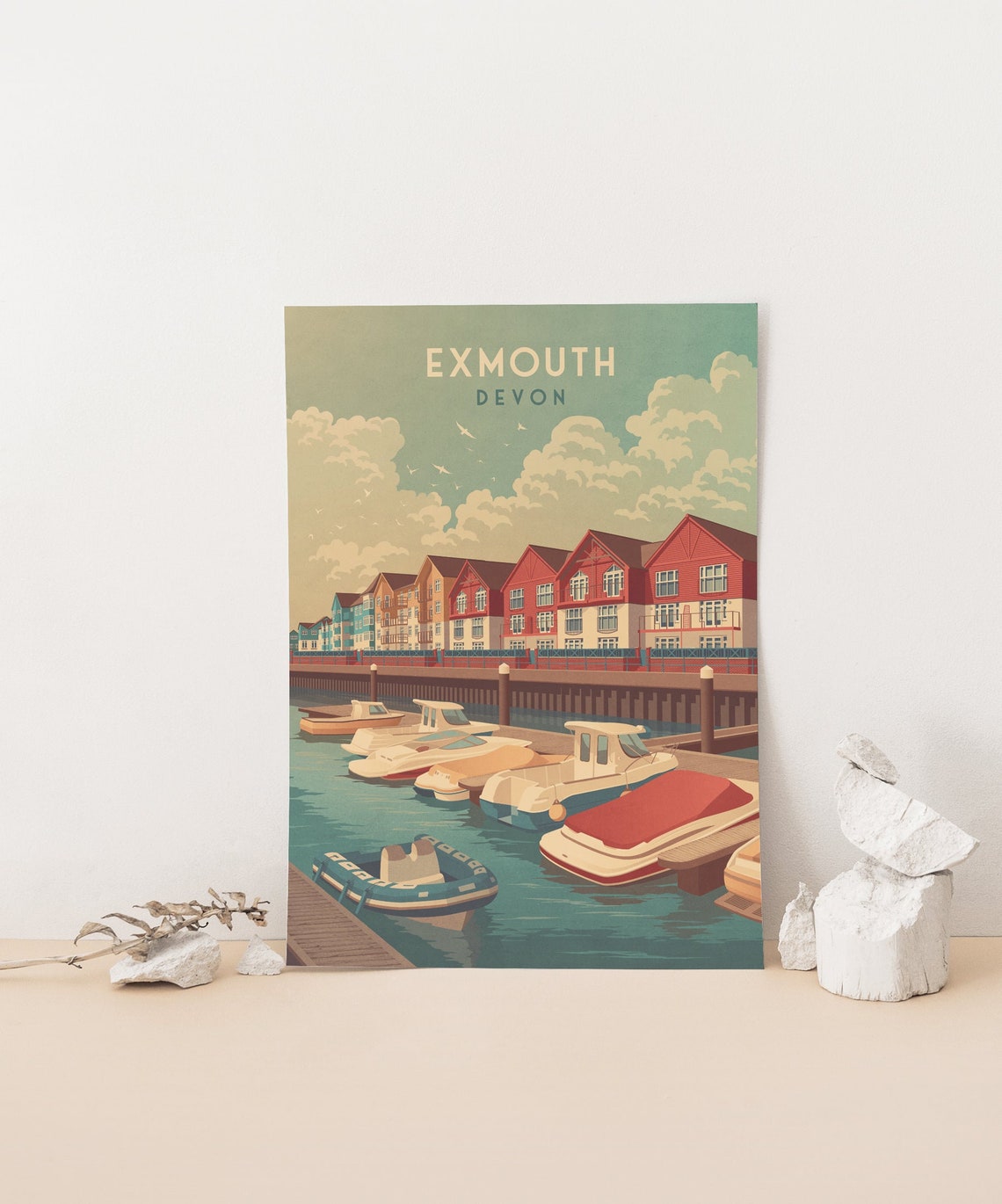 Exmouth Devon Marina Red Gabled Waterfront Boats Scene Poster - Image 4